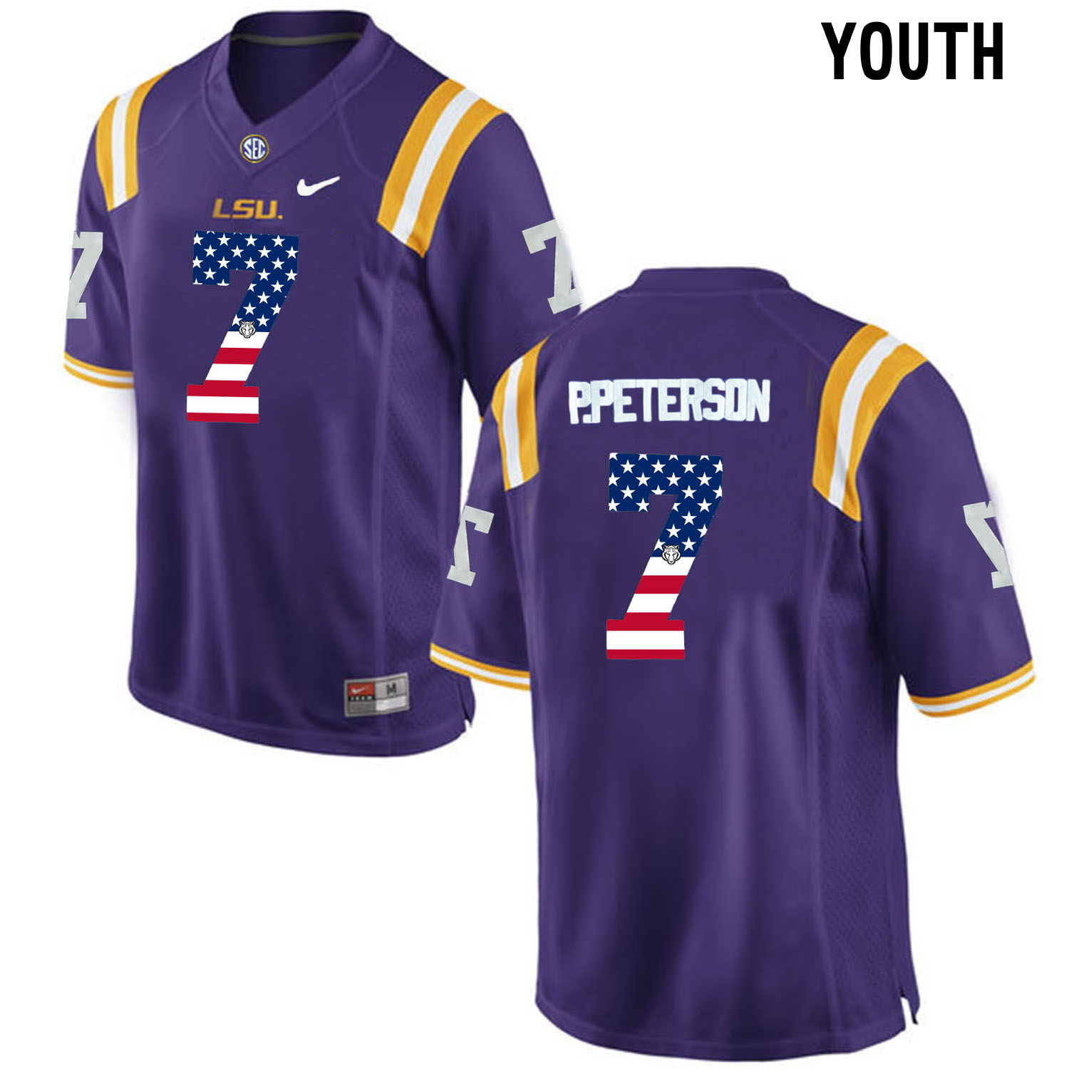 US Flag Fashion Youth LSU Tigers Patrick Peterson #7 College Football Limited Jersey  Purple->customized nfl jersey->Custom Jersey